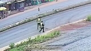 Speeding vehicle knocks down road repair worker in Ghana