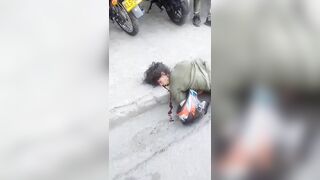 Bus Strikes Dude After Motorcycles Block Entire Sidewalk, Pushing Walker into Traffic