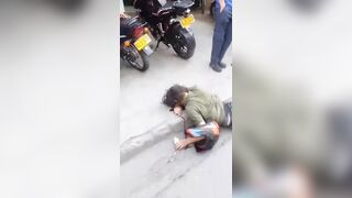 Bus Strikes Dude After Motorcycles Block Entire Sidewalk, Pushing Walker into Traffic