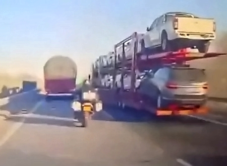 A truck driver in China deliberately hit a motorcyclist