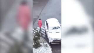 LoL "In Moscow, a drunk woman decided to smash the mirrors on a cars"