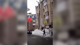 Block of ice crushed a woman to death