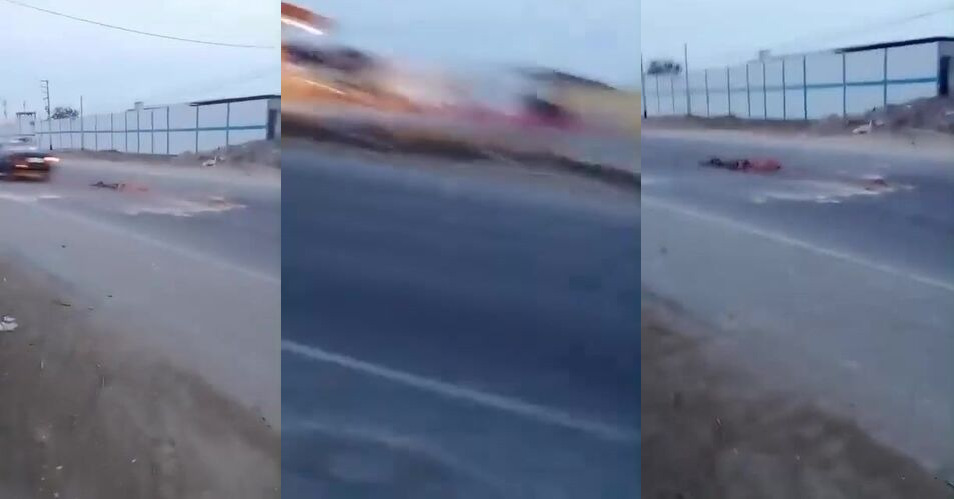 Man is run over by a truck and his remains are left on the road