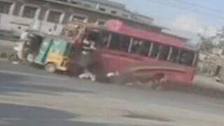 Passengers Ejected, Two Killed After Bus Destroys Rickshaw In  Pakistan