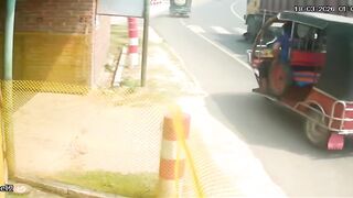 Motorcyclist Run Over And Trapped By The Truck Wheel