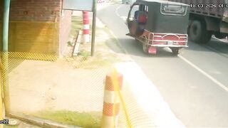 Motorcyclist Run Over And Trapped By The Truck Wheel