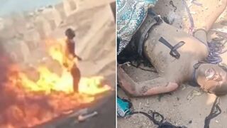 Motorcycle Explodes – Rider Stands Burning Alive in Total Shock Before Tragic Death