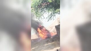 Motorcycle Explodes – Rider Stands Burning Alive in Total Shock Before Tragic Death