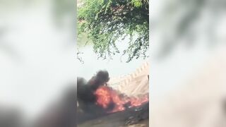 Motorcycle Explodes – Rider Stands Burning Alive in Total Shock Before Tragic Death