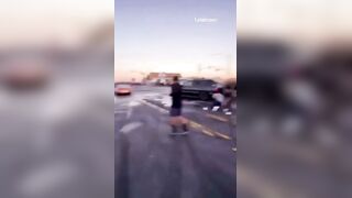 SUV Driver Goes Human Bowling At Cali Takeover
