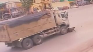 Moped Rider Gets Caught By A Huge Truck