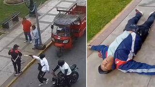 Sicarios on Motorbike Ambush and Ruthlessly Execute Pair Talking on Sidewalk