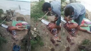 The woman is brutally slaughtered.