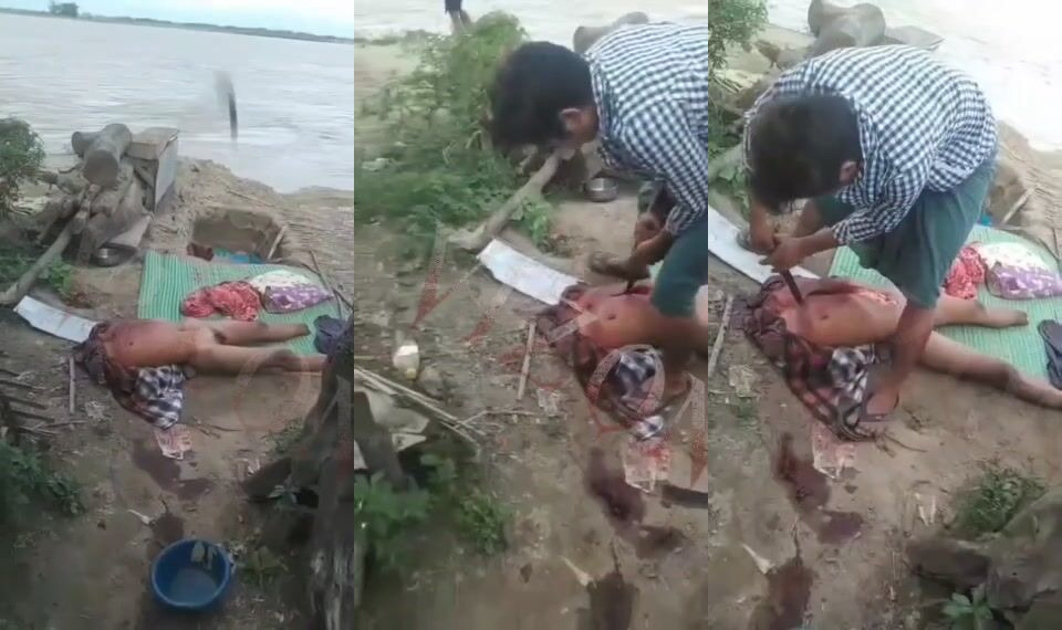 The woman is brutally slaughtered.
