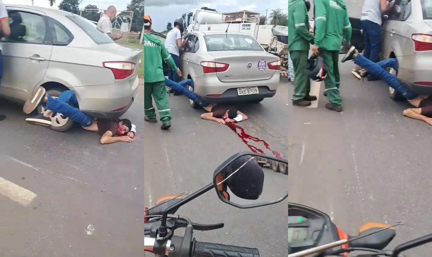 man got tangled up in a car