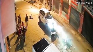 Motorcyclists flying over carsfollowing high-speed collision