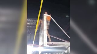 Stupid girl collapses with basketball hoop