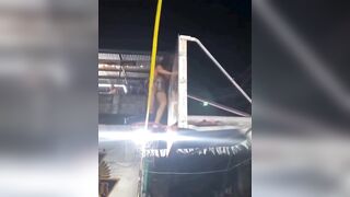 Stupid girl collapses with basketball hoop
