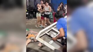 Stupid girl collapses with basketball hoop
