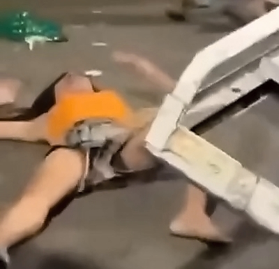 Stupid girl collapses with basketball hoop