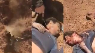 A man is thrown from a cliff and then has his throat slit before being shot to pieces
