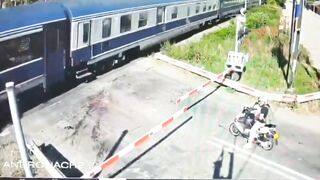 Old woman hit by train.