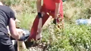 Old woman hit by train.