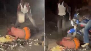 Motorcyclists Catch Thief, Run Him Over, Stone and Burn Him Alive