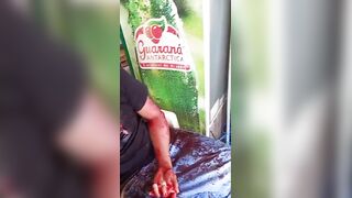 Shocked Employee Bleeding After Being Hacked  During Robbery