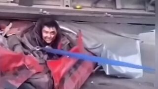 Truck overturns on Kazakhstan highway, crushes car (+aftermath)