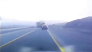 Truck overturns on Kazakhstan highway, crushes car (+aftermath)
