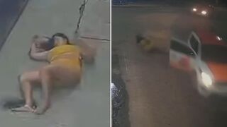 Terrifying CCTV Footage Shows Woman Flung From Moving Car