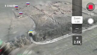 Ukrainian tank using direct fire shooting russian occupied concrete pillboxes