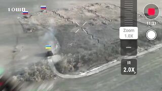 Ukrainian tank using direct fire shooting russian occupied concrete pillboxes