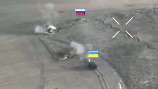 Ukrainian tank using direct fire shooting russian occupied concrete pillboxes