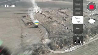 Ukrainian tank using direct fire shooting russian occupied concrete pillboxes