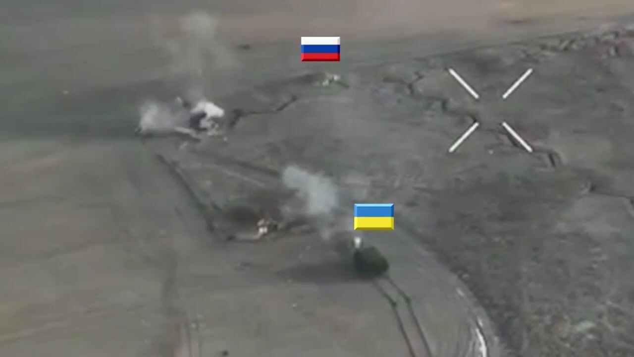 Ukrainian tank using direct fire shooting russian occupied concrete pillboxes