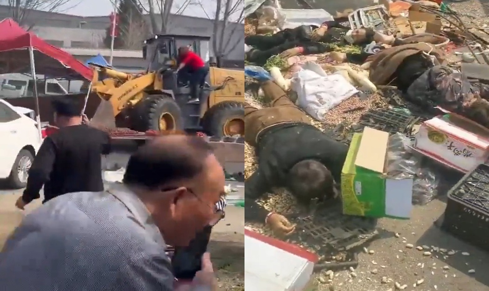 Horror in Beijing: Excavator Turns Into Death Machine and Crushes Market Shoppers