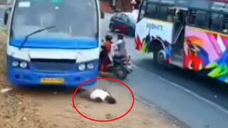Bus Runs Over Goat Herder in India