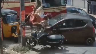 Couple On Motorcycle Takes A Short Flight After Being Hit By Car