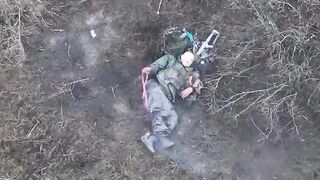 A wounded russian invader received a direct headshot from an FPV drone