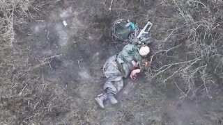 A wounded russian invader received a direct headshot from an FPV drone