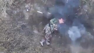 A wounded russian invader received a direct headshot from an FPV drone