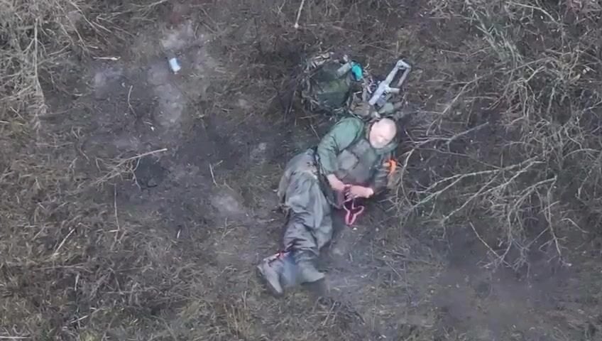 A wounded russian invader received a direct headshot from an FPV drone