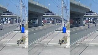 Thailand: Cement truck breaks through viaduct barrier and plunges down.