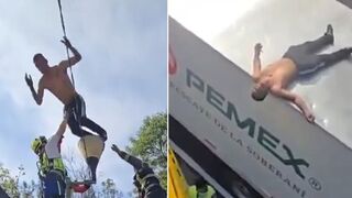 Man Plunges from Overpass and Crashes onto Truck in Shocking Suicide Attempt