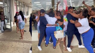 Titties flopping when 2 big girls fight it out
