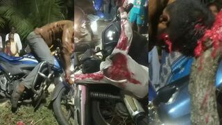 Motorcyclist goes head first into tree