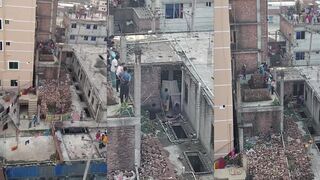 Caught on fire and falls from roof