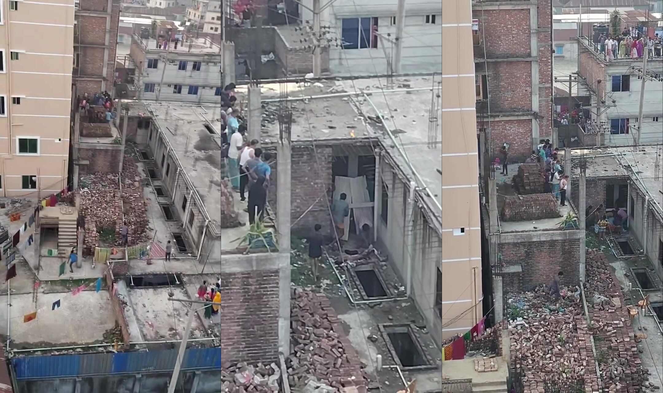 Caught on fire and falls from roof